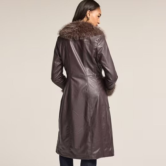 Old Navy x Anna Sui Vegan Leather Faux Fur Trimmed Coat Medium NWT - Picture 2 of 6